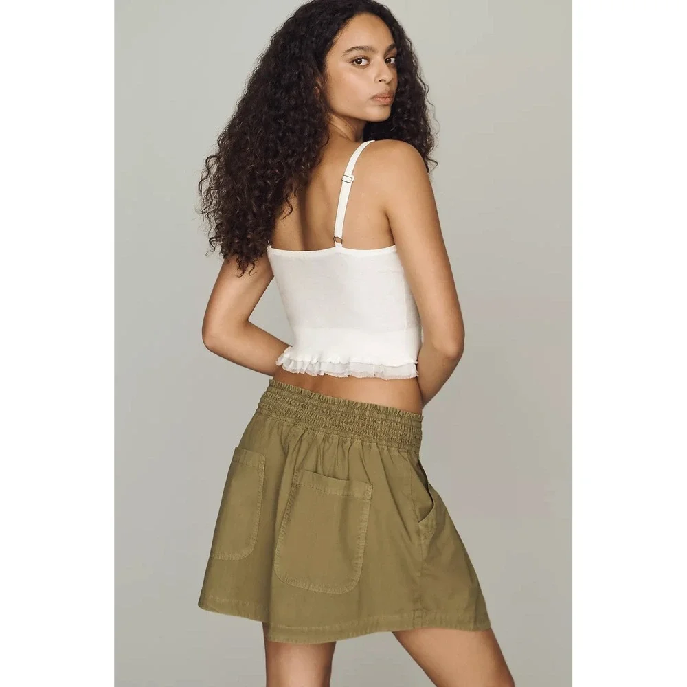 By Anthropologie Pleated Drawstring Mini Skirt MSRP $128 NWT XS